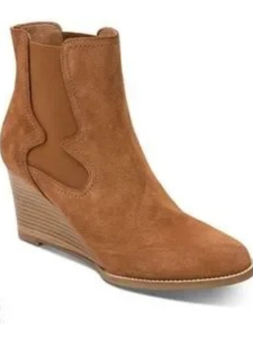 Andre Assous Sadie Suede Wedge Ankle Boots 6.5 Cognac Tan Chelsea
